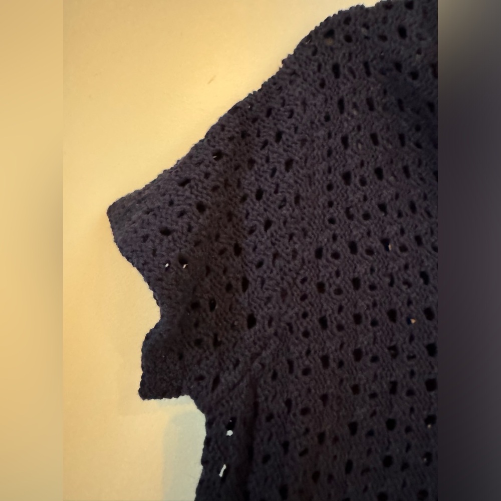 Cyrus Knit Navy Collar Short Sleeve See Thru Top. Size M NWT - Picture 4 of 8